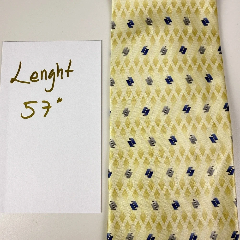 Pierre Cardin Mens Yellow Blue‎ Patterned Satin Silk Necktie Business Casual
